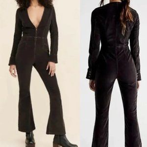 Free People X We The Free Jovi Corduroy Deep Plunge V Neck Zip Front Jumpsuit